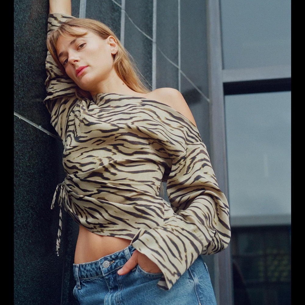 Zara- Animal Print Asymmetrical Top